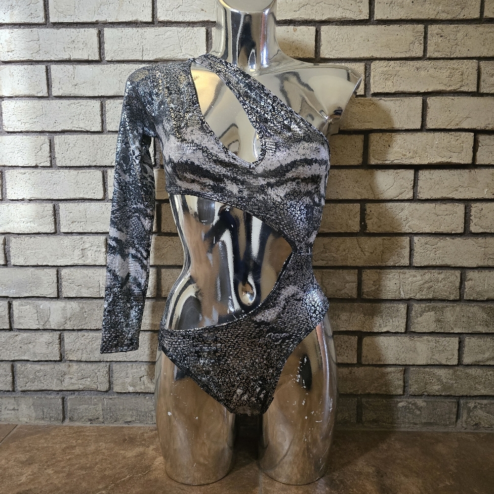 Black Silver EL Long Sleeve Bodysuit